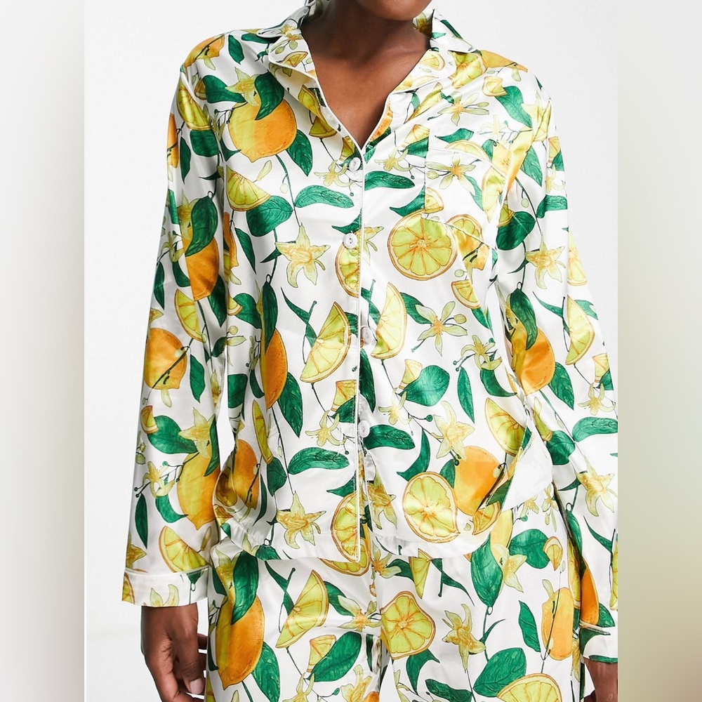 ASOS Night lemon print satin pajama shirt and pants set size 10 & 6 avail.